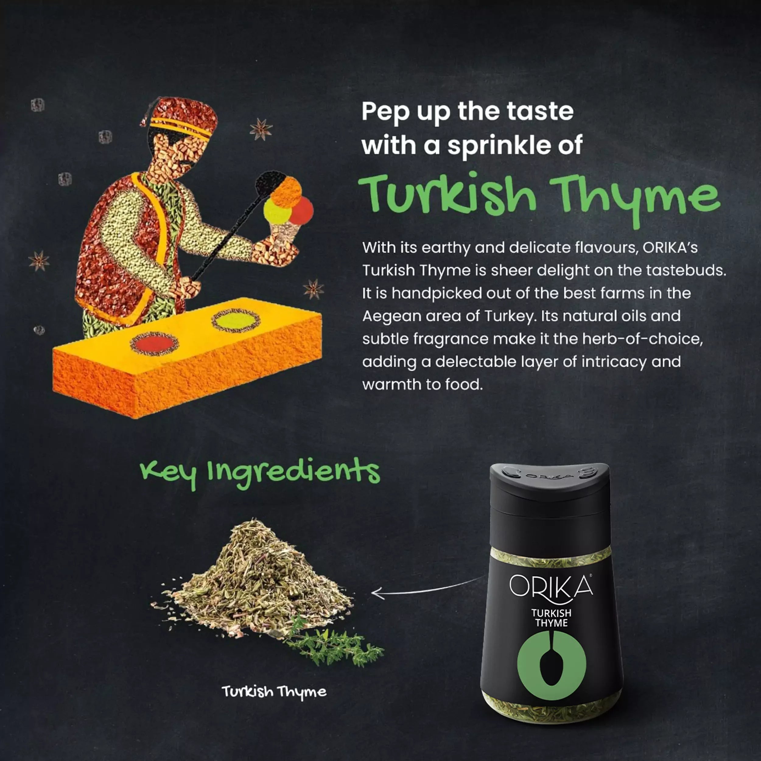 Orika Gourmet Herbs Sprinkler Combo (Turkish Thyme + Egyptian Basil) - Orika Spices India